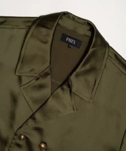 Green Double Breasted Satin Shirt 18 Green Double Breasted Satin Shirt -US Clothing Shop GMB08042
