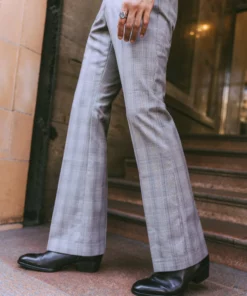 Prince Of Wales Check Wool Flared Trouser -US Clothing Shop GMB08357