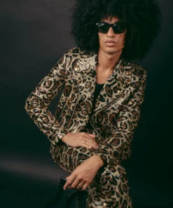 Leopard Sequin Biker Jacket