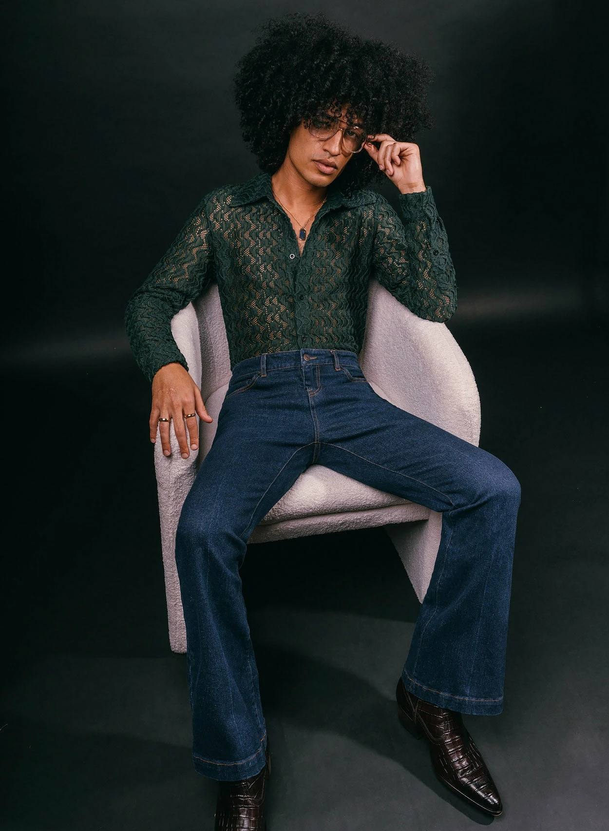 Dark Blue Denim Flare Jeans 2 Dark Blue Denim Flare Jeans - Image 2