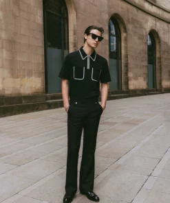 Black 70's Polo White Trim -US Clothing Shop GMB09674