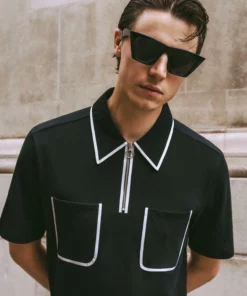 Black 70's Polo White Trim -US Clothing Shop GMB09781