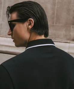 Black 70's Polo White Trim -US Clothing Shop GMB09791