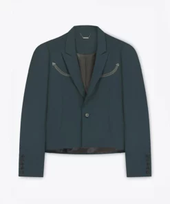 Dark Green Western Cropped Wool Blazer -US Clothing Shop GreenSuitJacket