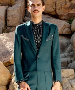 Dark Green Western Cropped Wool Blazer