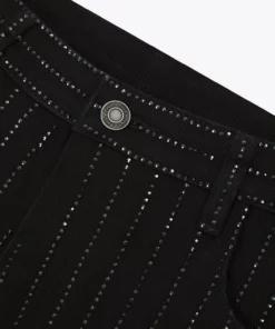 Black Diamante Pin Stripe Denim Flare Jeans -US Clothing Shop PHIX0155
