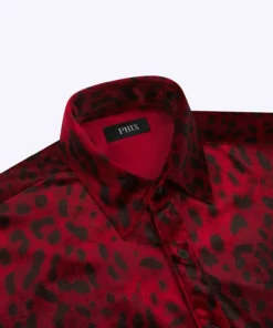 Red Leopard Velvet Shirt -US Clothing Shop PHIXMENS0246
