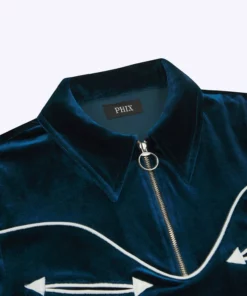 Western Blue Teal Piped Velvet Shirt 11 Western Blue Teal Piped Velvet Shirt -US Clothing Shop PHIXMENS0267