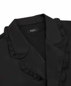 Black Satin Ruffle Lapel Shirt -US Clothing Shop PHIXMENS0566