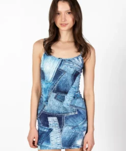 Patchwork Denim Print Mini Dress