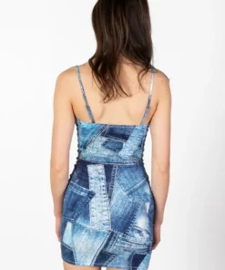 Patchwork Denim Print Mini Dress -US Clothing Shop Patchwork Denim Print Mini Dress 5 38119.1678229164
