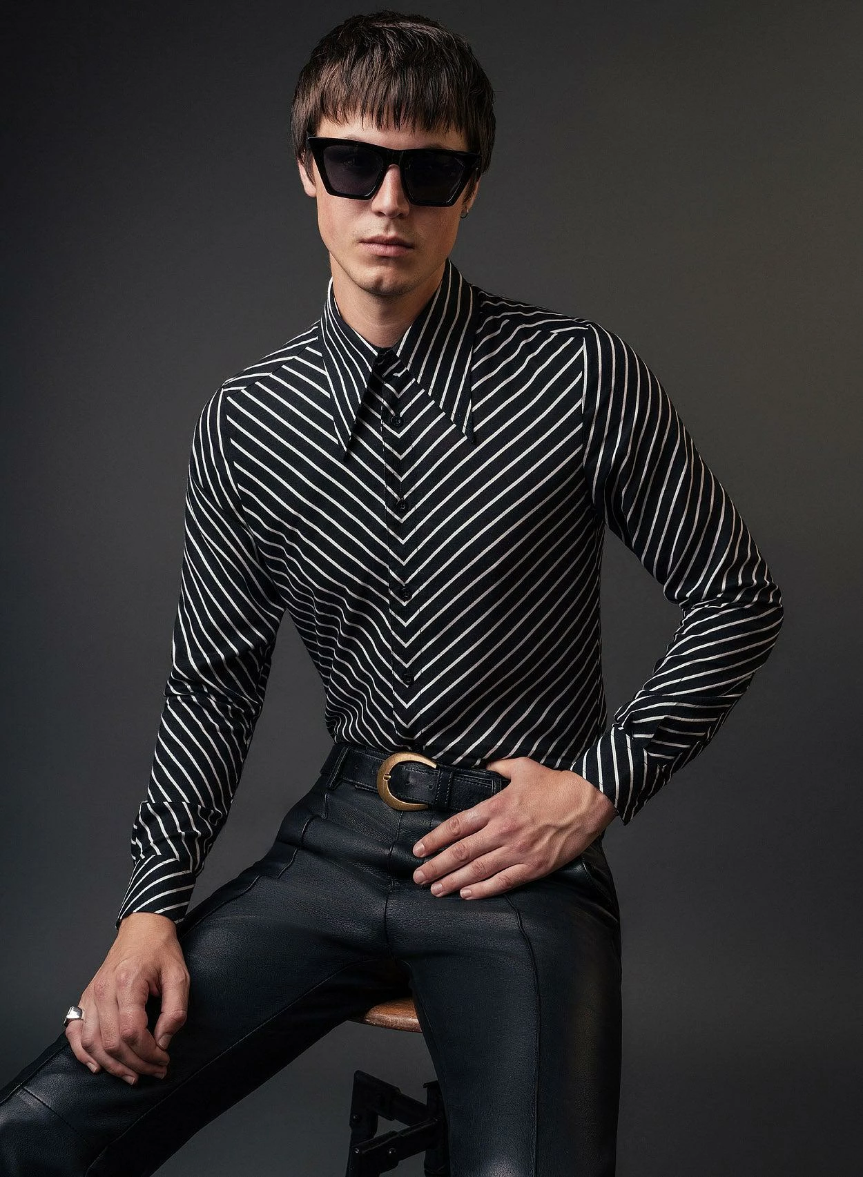 Black Symmetrical Pin Stripe Long Sleeve Viscose Shirt 1 Black Symmetrical Pin Stripe Long Sleeve Viscose Shirt