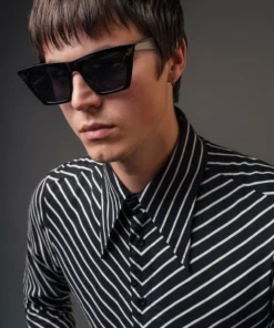 Black Symmetrical Pin Stripe Long Sleeve Viscose Shirt 9 Black Symmetrical Pin Stripe Long Sleeve Viscose Shirt -US Clothing Shop QOA00097