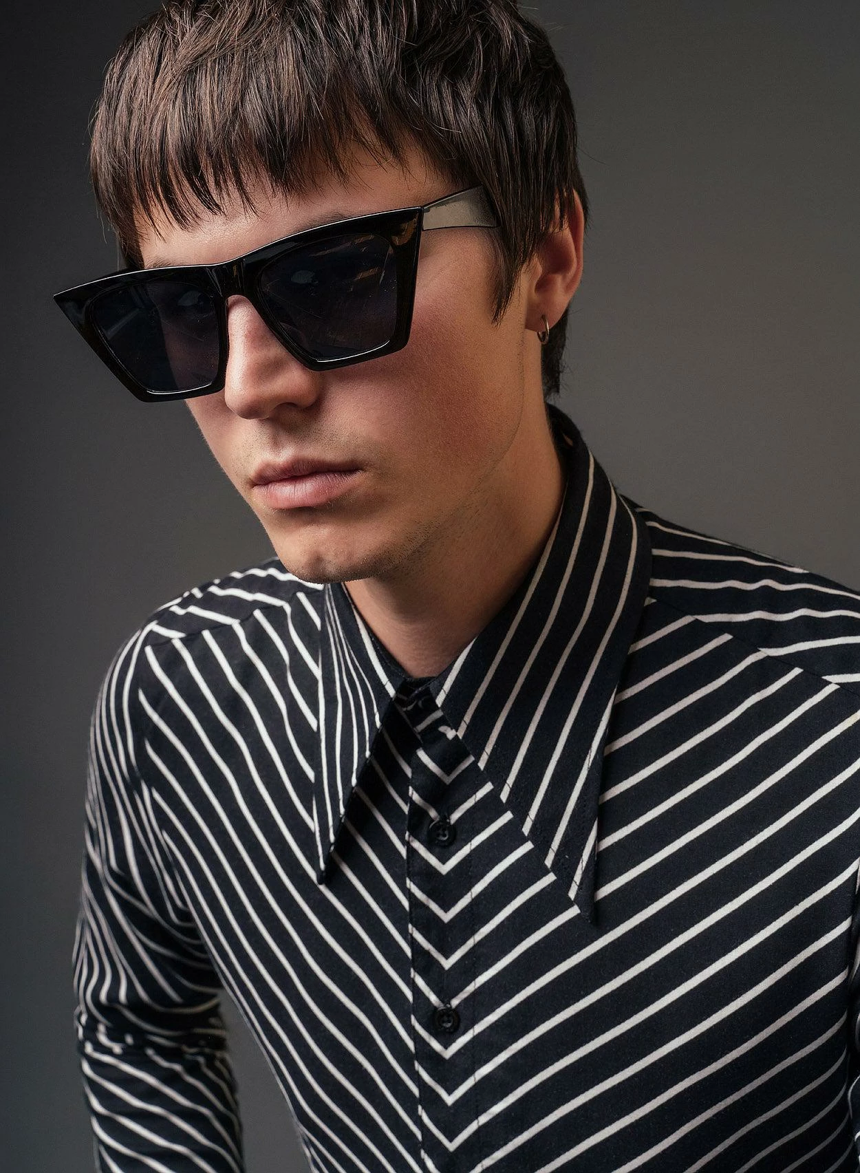 Black Symmetrical Pin Stripe Long Sleeve Viscose Shirt 3 Black Symmetrical Pin Stripe Long Sleeve Viscose Shirt - Image 3