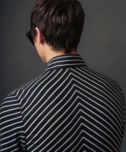 Black Symmetrical Pin Stripe Long Sleeve Viscose Shirt 10 Black Symmetrical Pin Stripe Long Sleeve Viscose Shirt -US Clothing Shop QOA00115