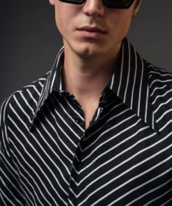 Black Symmetrical Pin Stripe Long Sleeve Viscose Shirt 11 Black Symmetrical Pin Stripe Long Sleeve Viscose Shirt -US Clothing Shop QOA00137