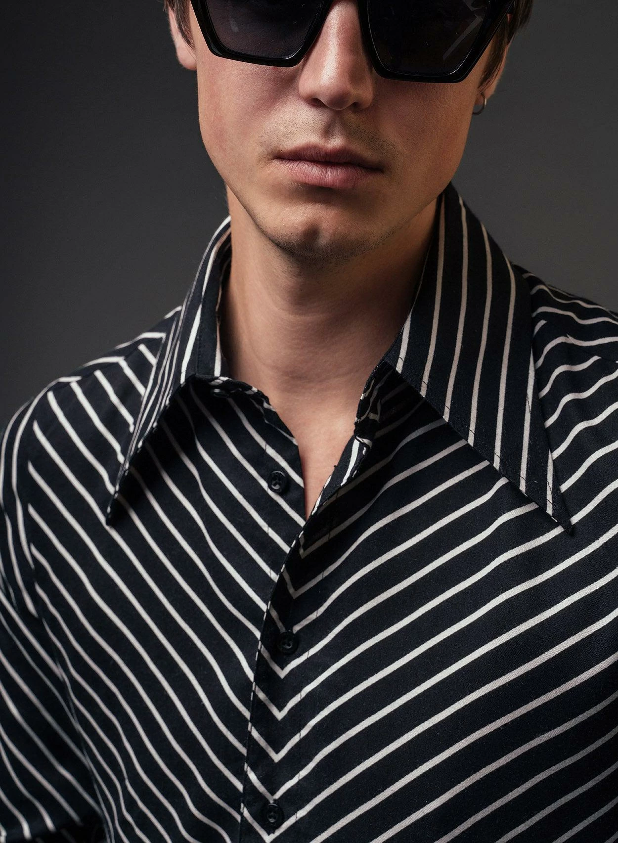 Black Symmetrical Pin Stripe Long Sleeve Viscose Shirt 5 Black Symmetrical Pin Stripe Long Sleeve Viscose Shirt - Image 5