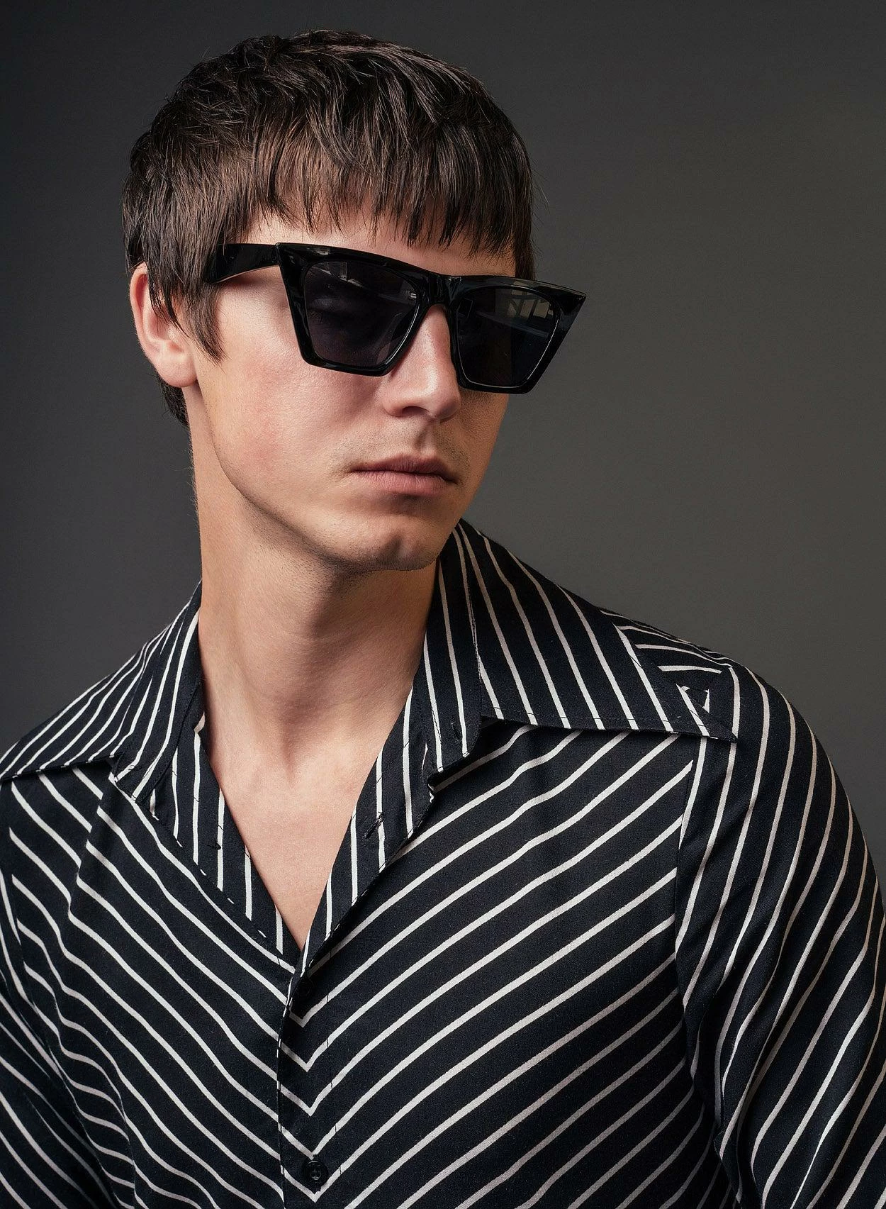 Black Symmetrical Pin Stripe Long Sleeve Viscose Shirt 6 Black Symmetrical Pin Stripe Long Sleeve Viscose Shirt - Image 6