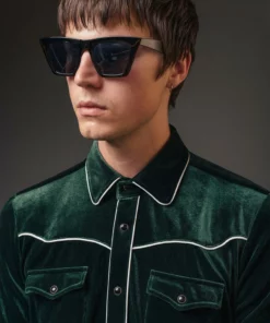 Green Velvet Western Shirt -US Clothing Shop QOA00239