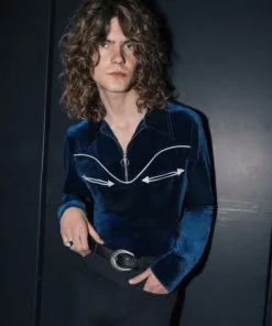 Western Blue Teal Piped Velvet Shirt