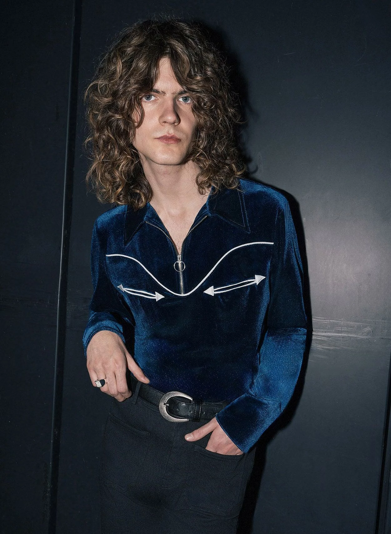 Western Blue Teal Piped Velvet Shirt 1 Western Blue Teal Piped Velvet Shirt