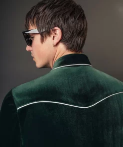 Green Velvet Western Shirt -US Clothing Shop QOA00316