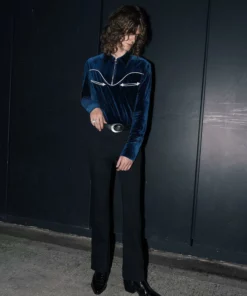 Western Blue Teal Piped Velvet Shirt 8 Western Blue Teal Piped Velvet Shirt -US Clothing Shop QOA00335