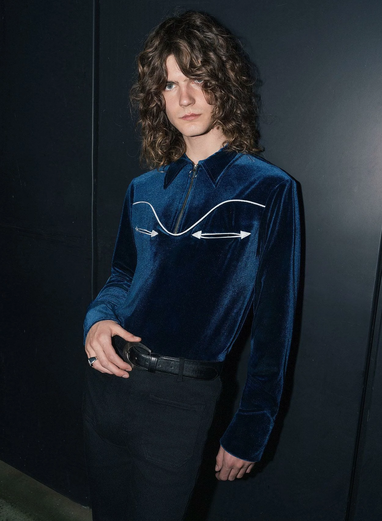 Western Blue Teal Piped Velvet Shirt 4 Western Blue Teal Piped Velvet Shirt - Image 4