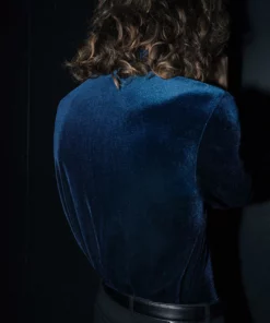 Western Blue Teal Piped Velvet Shirt 10 Western Blue Teal Piped Velvet Shirt -US Clothing Shop QOA00458