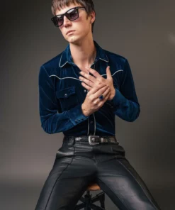 Teal Velvet Western Shirt -US Clothing Shop QOA00472