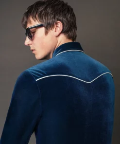 Teal Velvet Western Shirt -US Clothing Shop QOA00482