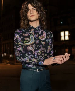 Black 60's Multi Paisley Print Viscose Shirt -US Clothing Shop QOA00709