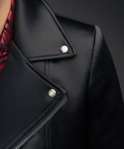Black Satin Biker Jacket -US Clothing Shop QOA00715