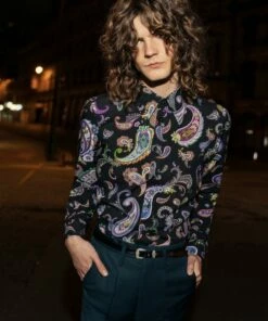 Black 60's Multi Paisley Print Viscose Shirt