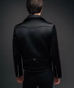 Black Satin Biker Jacket -US Clothing Shop QOA00736