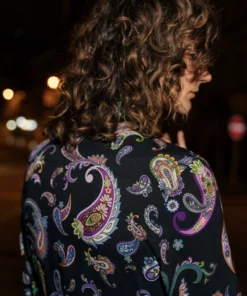 Black 60's Multi Paisley Print Viscose Shirt -US Clothing Shop QOA00927