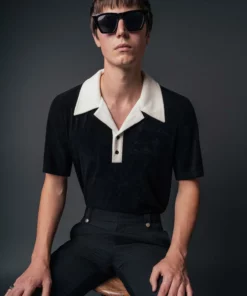 Terry Black 70's Cotton Short Sleeve Polo