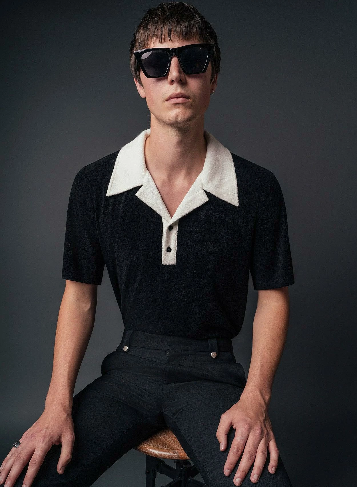 Terry Black 70's Cotton Short Sleeve Polo 1 Terry Black 70's Cotton Short Sleeve Polo