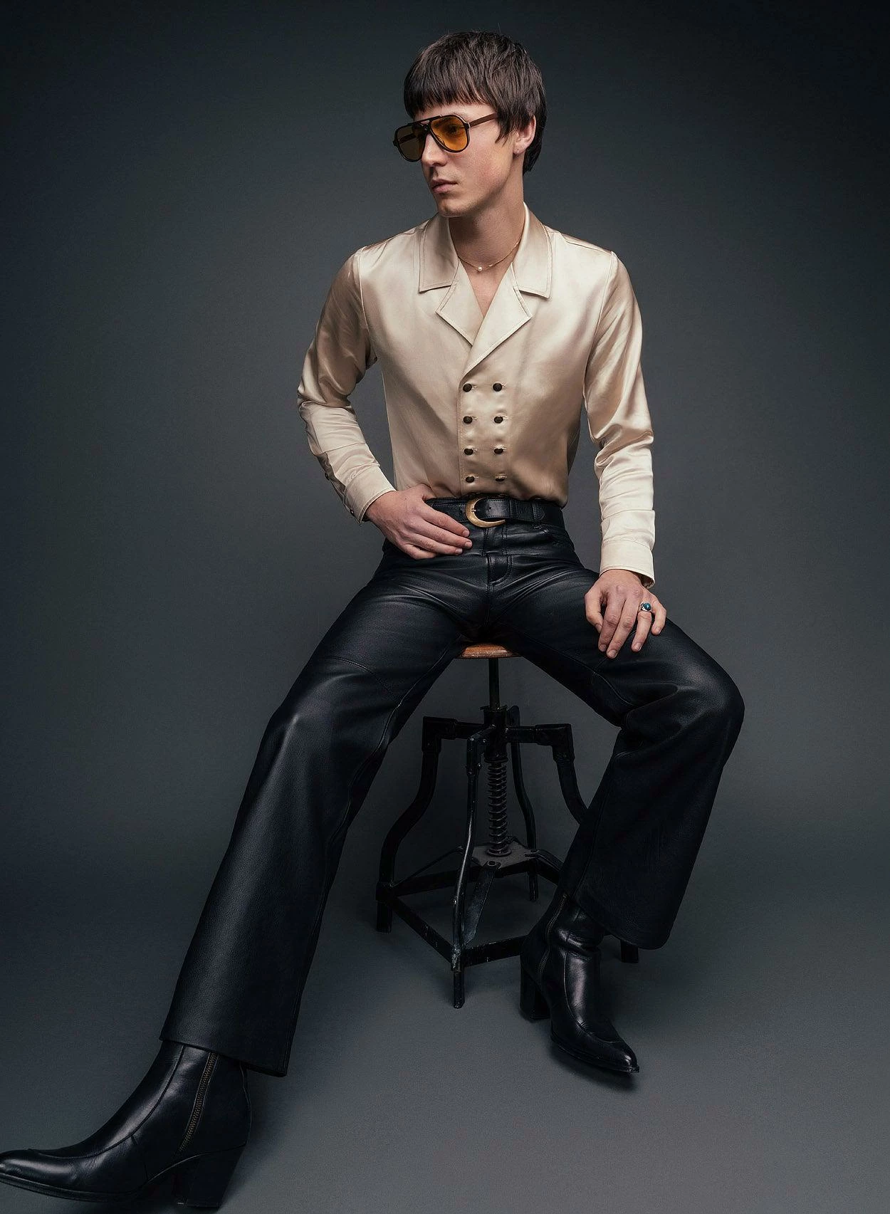 Champagne Double Breasted Satin Shirt 3 Champagne Double Breasted Satin Shirt - Image 3