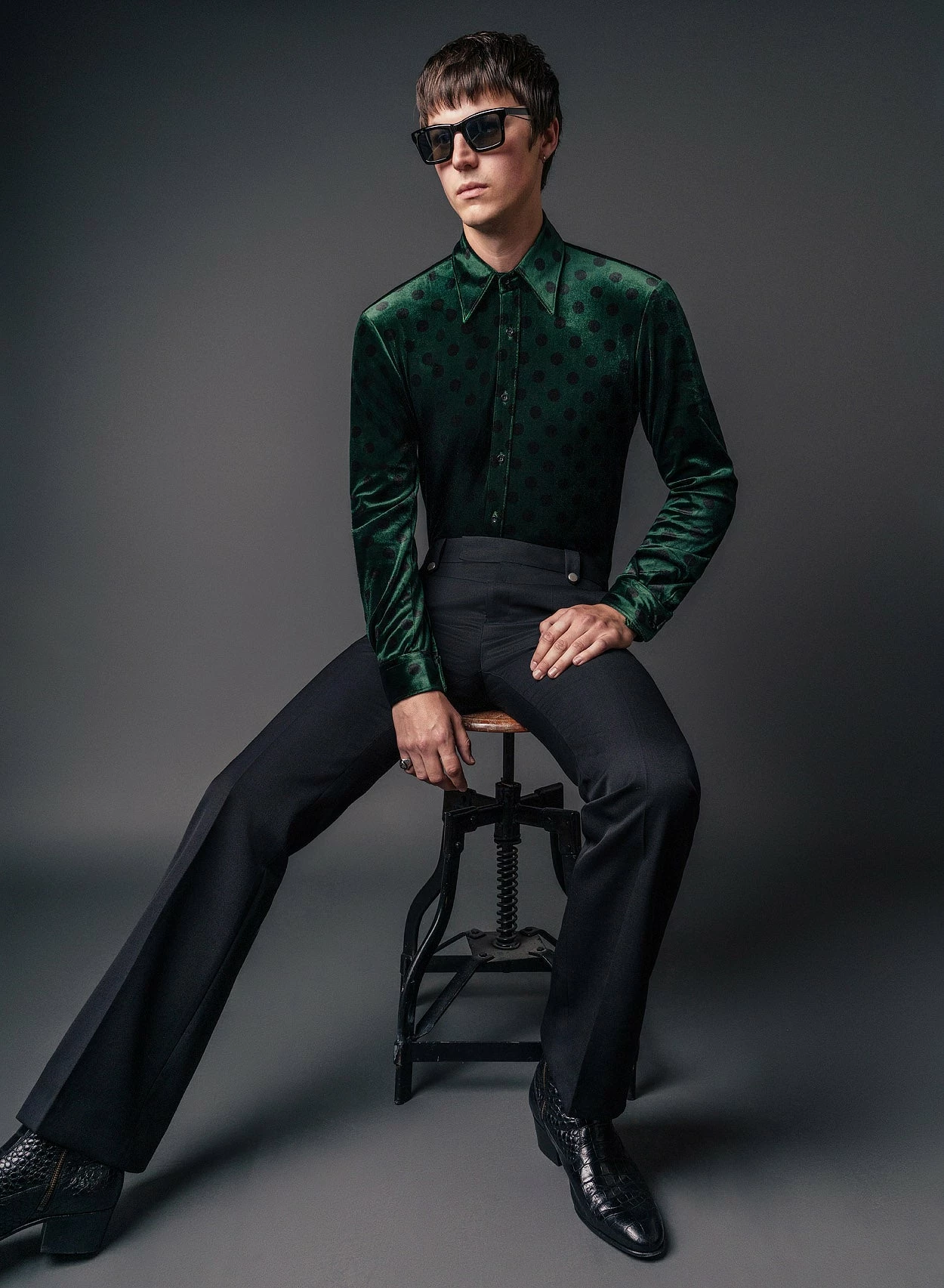 Green Polka Dot Velvet Shirt 2 Green Polka Dot Velvet Shirt - Image 2