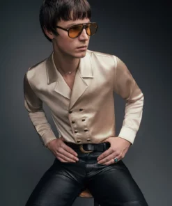 Champagne Double Breasted Satin Shirt