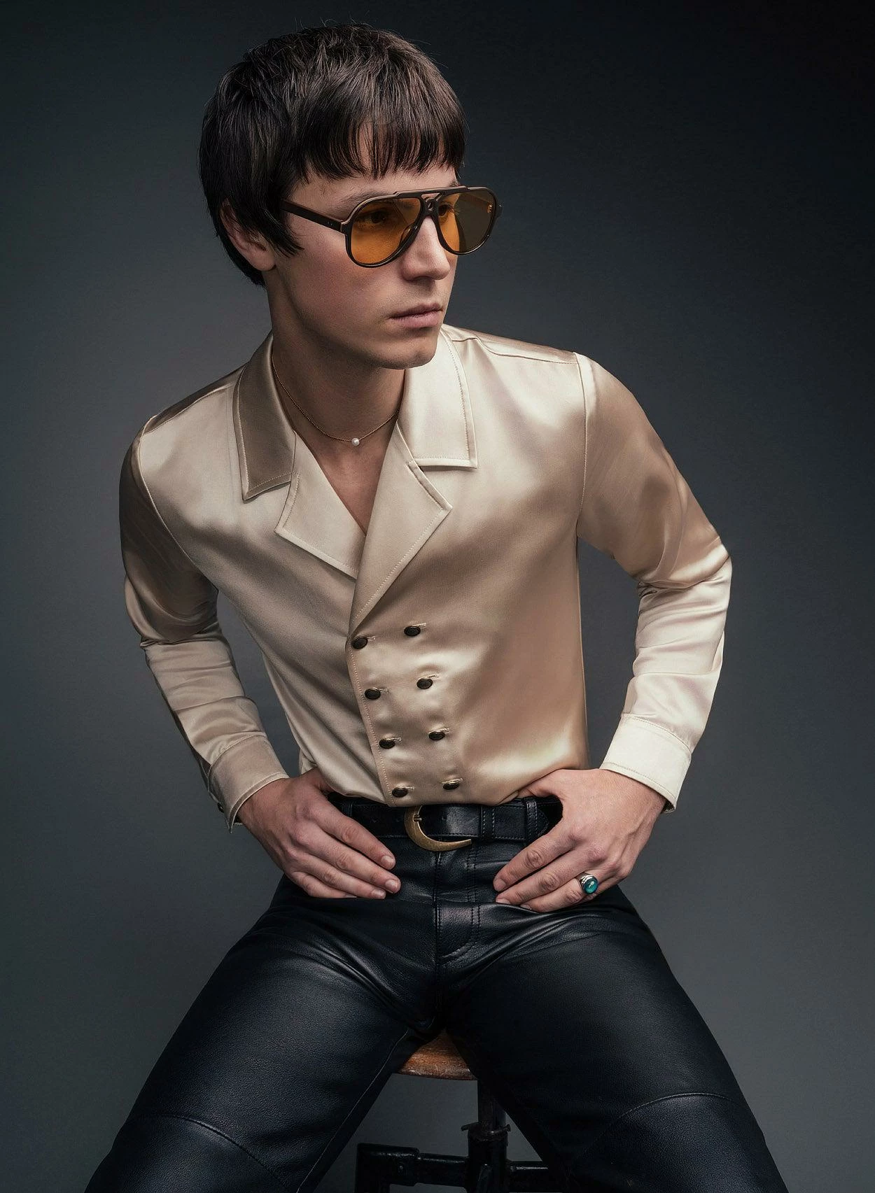 Champagne Double Breasted Satin Shirt 1 Champagne Double Breasted Satin Shirt