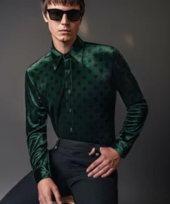 Green Polka Dot Velvet Shirt