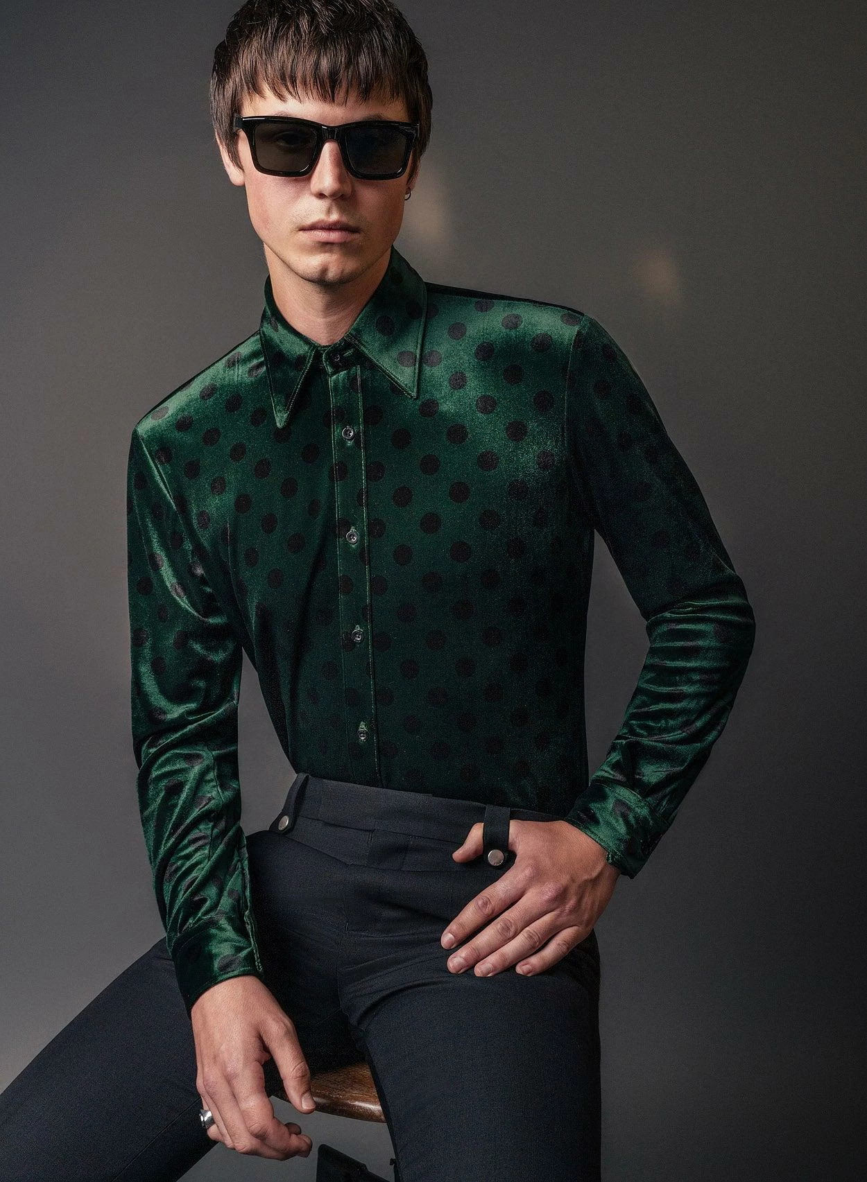 Green Polka Dot Velvet Shirt 1 Green Polka Dot Velvet Shirt