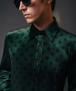 Green Polka Dot Velvet Shirt 7 Green Polka Dot Velvet Shirt -US Clothing Shop QOA01132