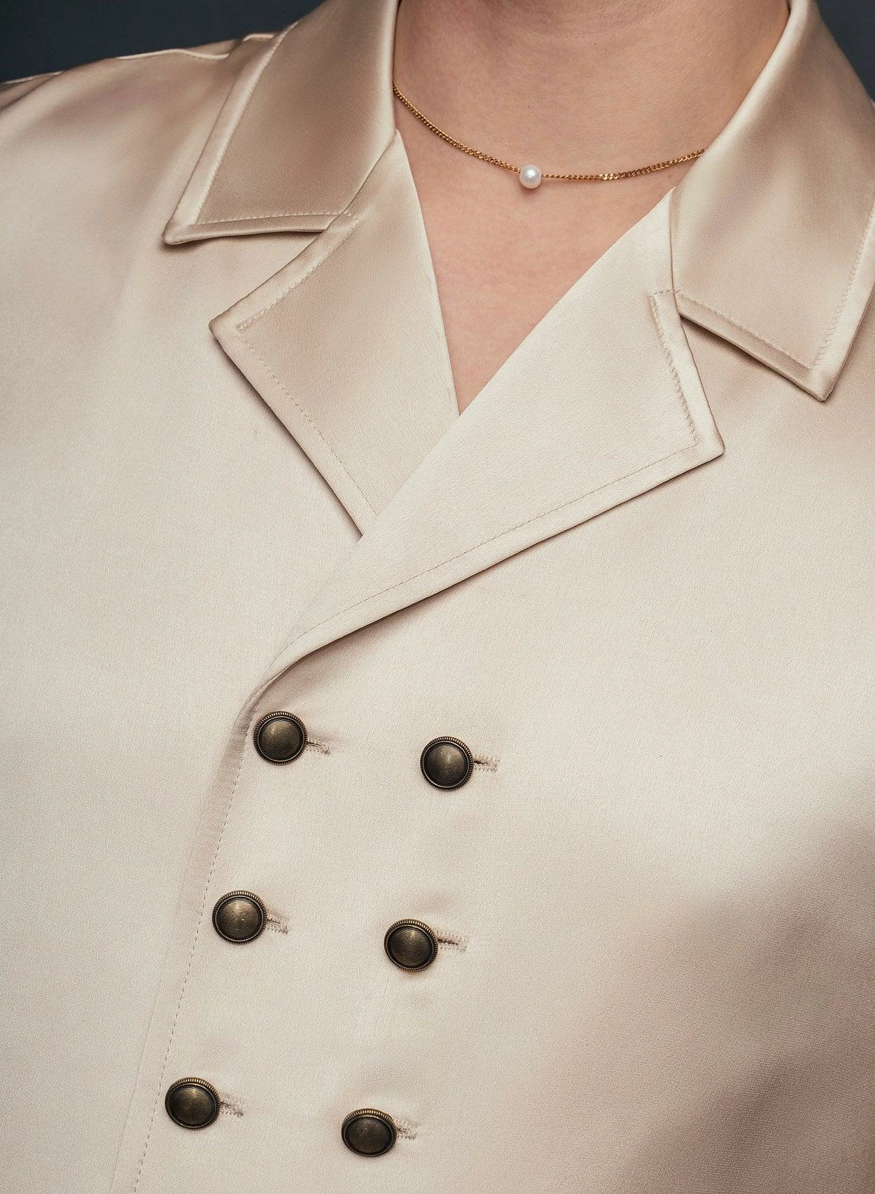 Champagne Double Breasted Satin Shirt 2 Champagne Double Breasted Satin Shirt - Image 2