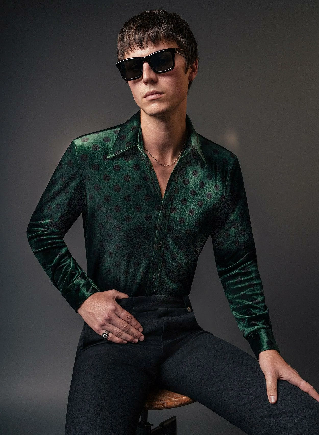 Green Polka Dot Velvet Shirt 4 Green Polka Dot Velvet Shirt - Image 4