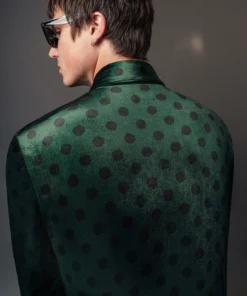 Green Polka Dot Velvet Shirt 9 Green Polka Dot Velvet Shirt -US Clothing Shop QOA01169