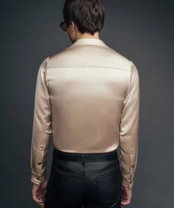 Champagne Double Breasted Satin Shirt 7 Champagne Double Breasted Satin Shirt -US Clothing Shop QOA01177