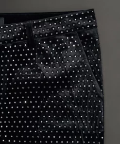 Velvet Rhinestone Embellished Flare Trousers -US Clothing Shop QOA01192